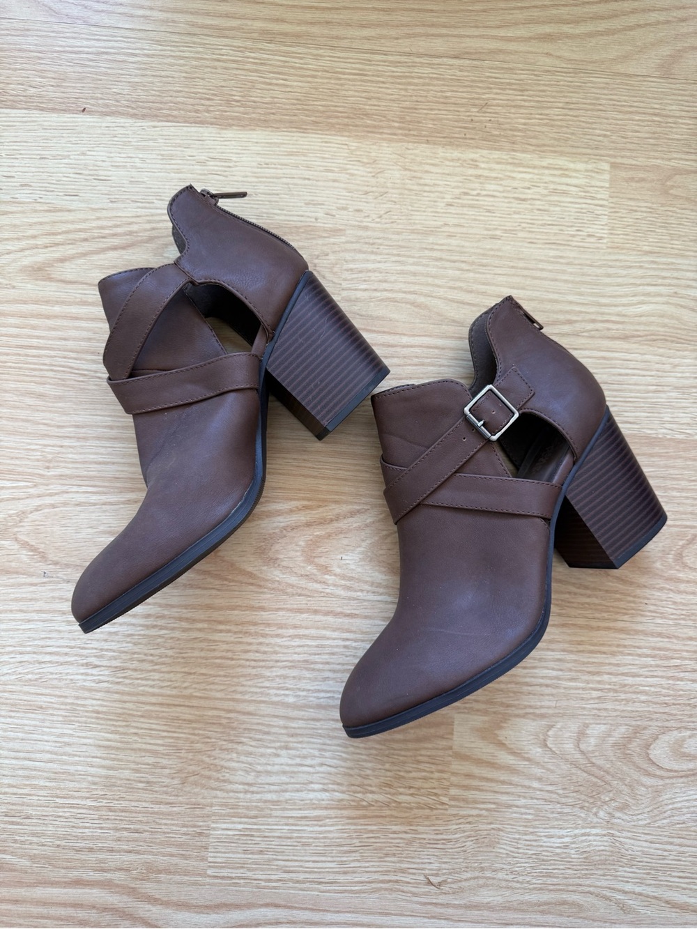 Charlotte Russe Brown Cutout Ankle Booties with Buckle
